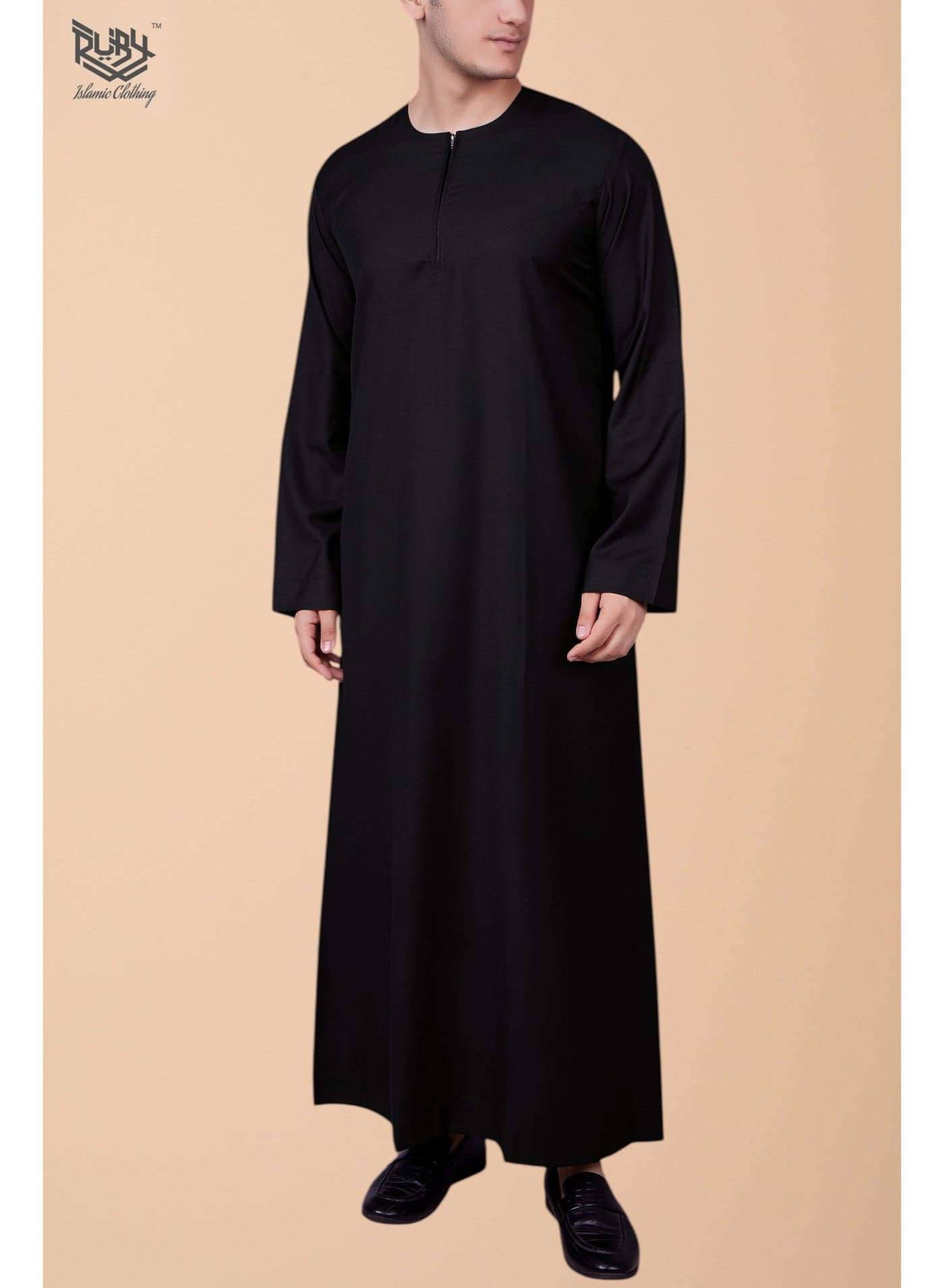 Men’s Black Emirati Kandura with Front Zip Closure I Traditional Arabic Dishdasha for Men I Jubba IThobe