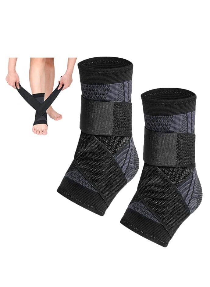 2 Piece Ankle Protector Adjustable Compression Ankle Support Brace For Running Sports Football and Basketball