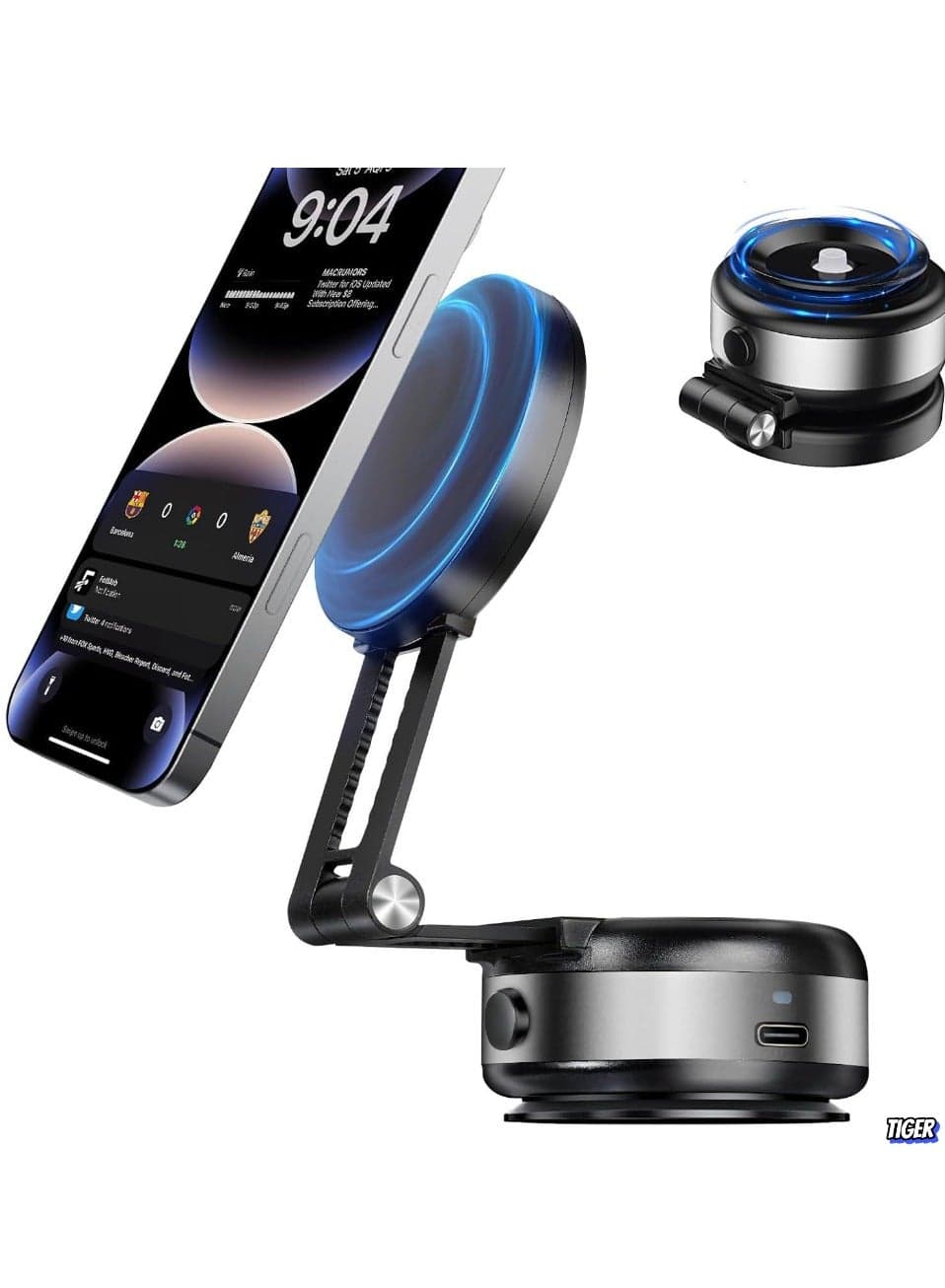 Electric Vacuum Magnetic Suction Phone Mount – 360° Rotating Magnetic Phone Holder, Foldable Smart Double-Sided Suction Design, Strong Magnetic Car Phone Holder for Cars, Mirrors & Smooth Surfaces