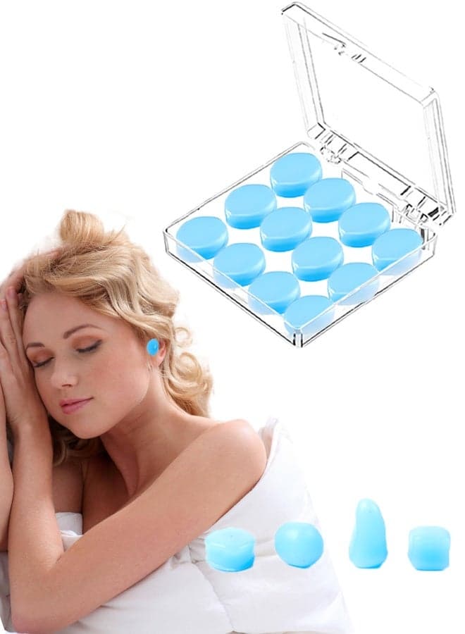 Earplugs for Sleeping Swimming – Reusable Moldable Soft Gel Strong Noise Cancelling Ear Plugs, Zero Pressure Fit (Blue-12Pcs)