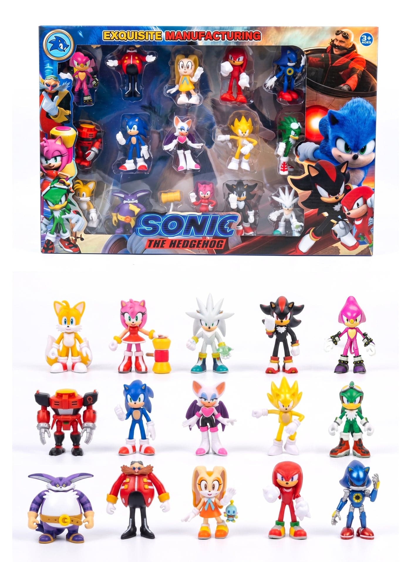 Sonic The Hedgehog 15-Piece Action Figure Set – 7cm Ultimate Collectible Mini Toys Mega Pack with Accessories | Includes Sonic, Shadow, Tails, Knuckles, Silver & Dr. Eggman | Perfect Birthday & Eid Gift for Kids & Collectors Ages 3+
