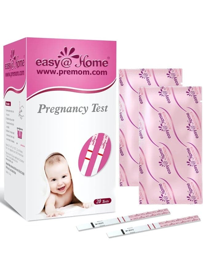 Easy@Home Pregnancy Test Strips Kit, Powered By Premom Ovulation Predictor iOS And Android App, 20 HCG Tests