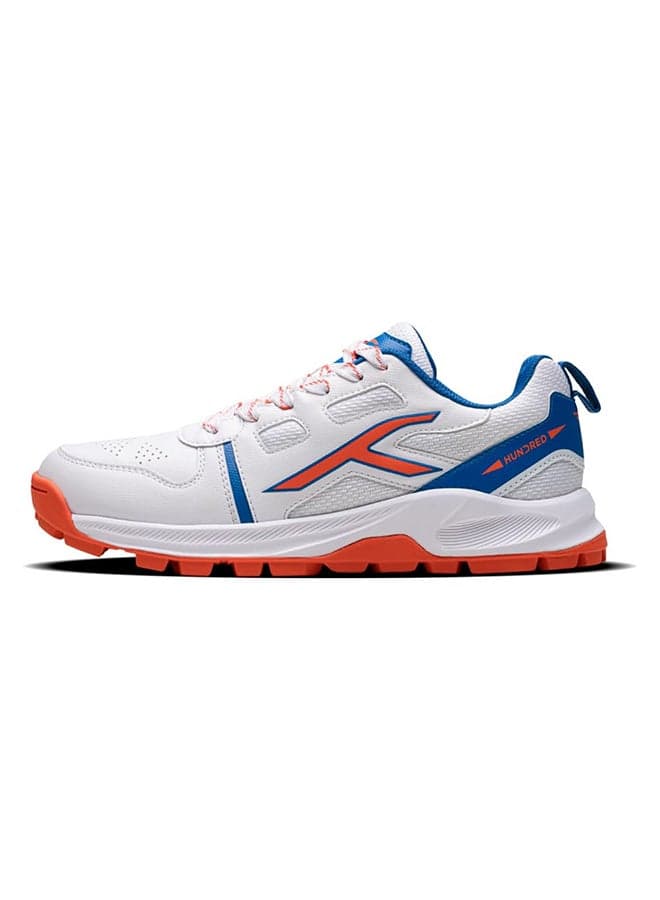 HyperTurf Cricket Shoes | TerraSpike Rubber Studs | Embedded Support Plate for Stability | Lightweight & Durable | Ideal for Turf, Ground & Hard Surfaces (White/Blue/Orange ; UK 7)