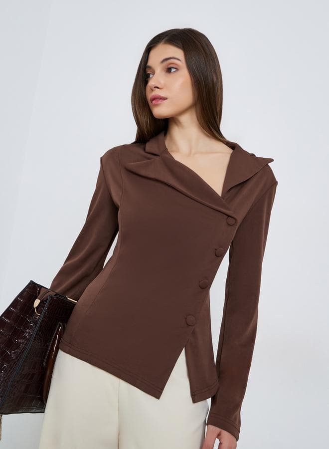Women Knit Top with Asymmetric Button Detail