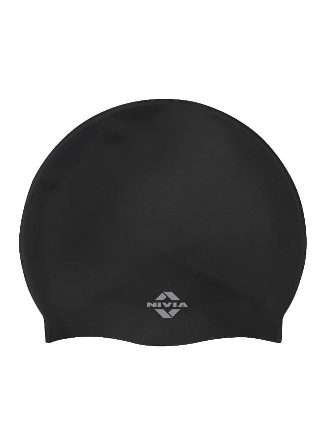 Nivia Classic Silicone Swimming Cap for Adults, Swimming Pool Cap, Swimming Cap for Men & Women, for Swim, Swimming Headwear for Long Hair, Training Cap for Adults, Easy Fit (Black)