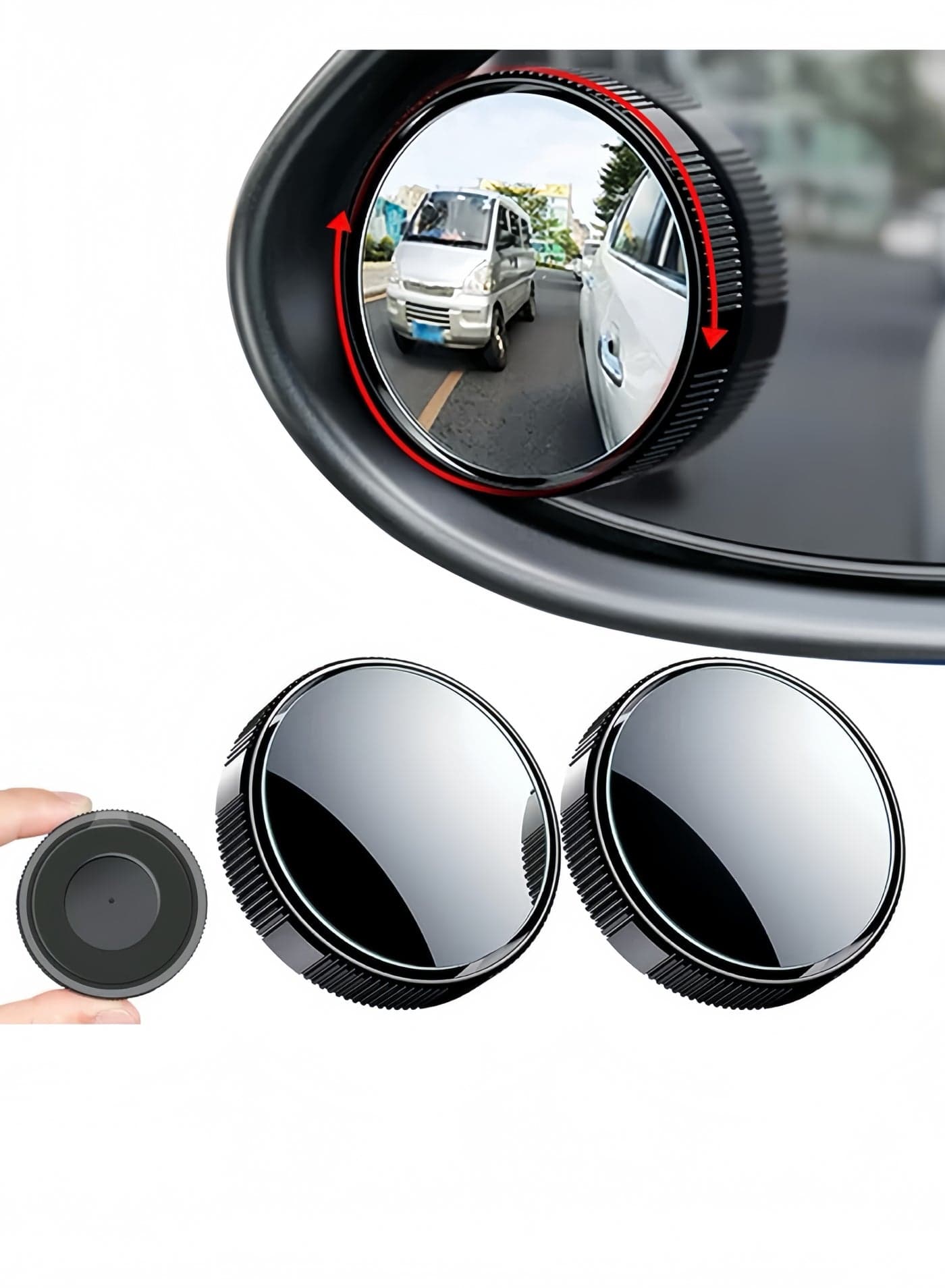 2-Piece Blind Spot Car Mirror Universal Rainproof 360 Degree Adjustable Car Visual Aid Mirror Reusable Rearview Mirror With Sucker For Cars Trucks, Black