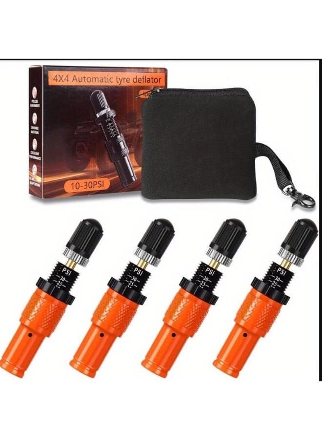 Adjustable Auto-Stop Tire Deflator Valve Kit, 10-30 PSI Air Down Tool Offroad Accessories, 4 Pcs