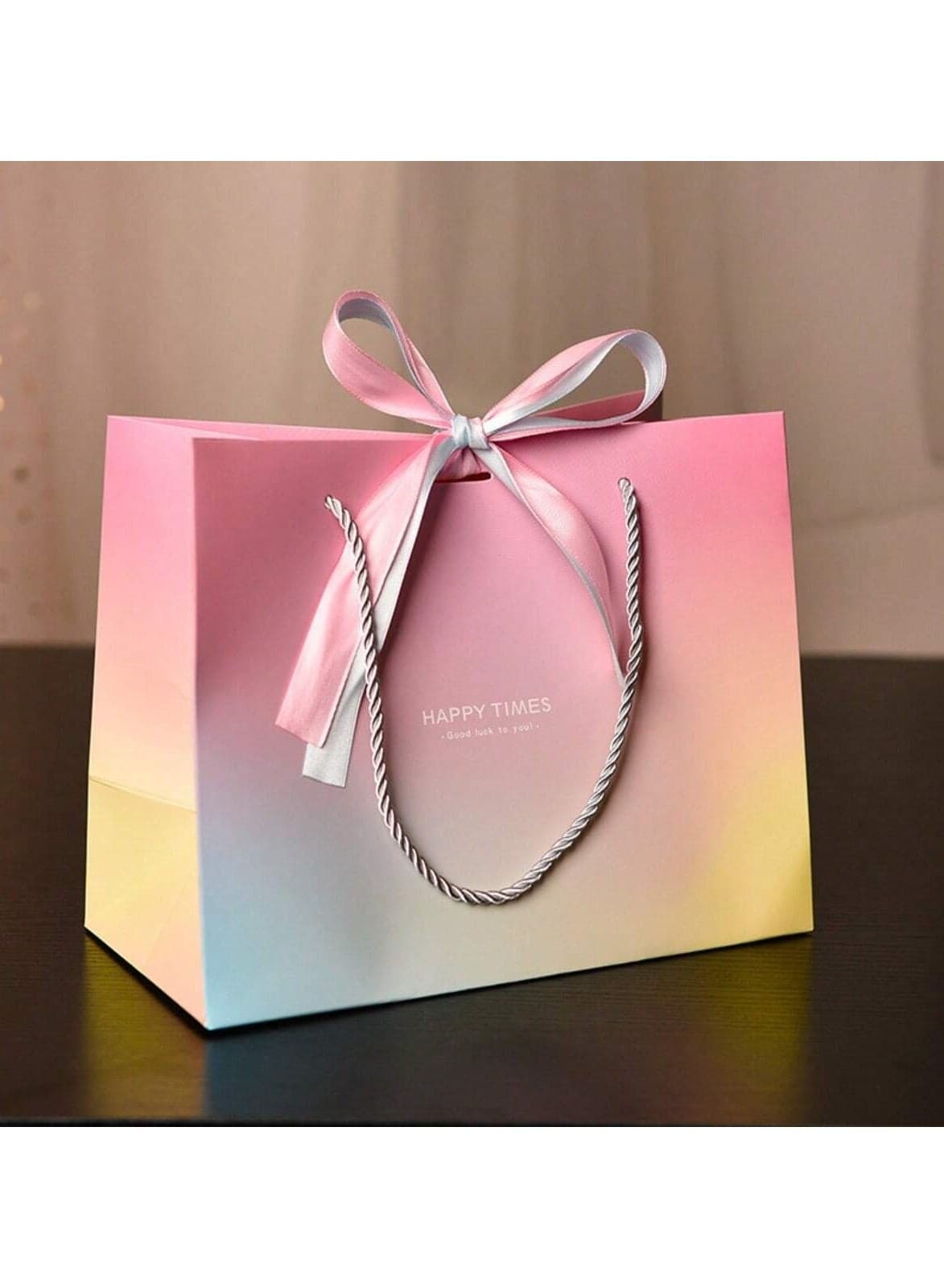 Pink Macaron Gift Bag with Ribbon – Paper Cosmetic Packaging Bag, Cup Carry Handbag, Perfect for Gifts, Holidays, Parties, and Special Occasions, Available in Sets of 5