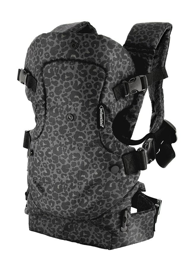 Flip 4-In-1 Convertible Baby Carrier, Adjustable Ergonomic Seat, Shoulder Straps And Waist Belt - Black Leopard