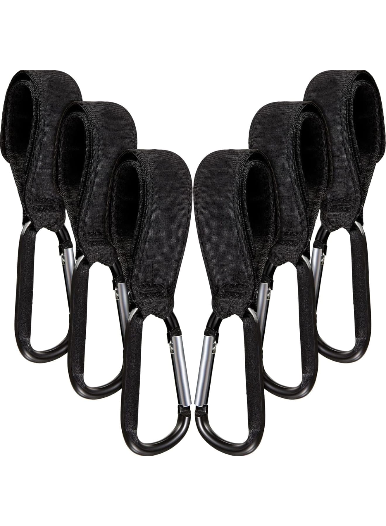 6 PCS Stroller Hooks, Baby Stroller Bag Clips, Durable Pram Straps for Diaper Bags and Groceries, Universal Easy Attachment Organizer for Pushchair Buggy Travel and Shopping, Black
