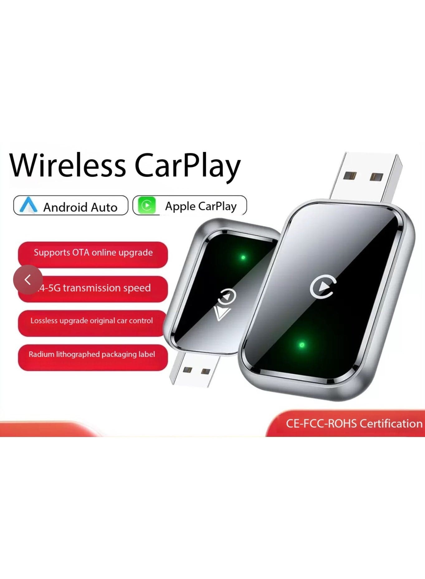 ALTRONE Mini 2-in-1 Wireless CarPlay & Android Auto Adapter, 5G Fast Connection, Plug & Play Smart Dongle Compatible with 98% Vehicles (USB & Type-C Ports)