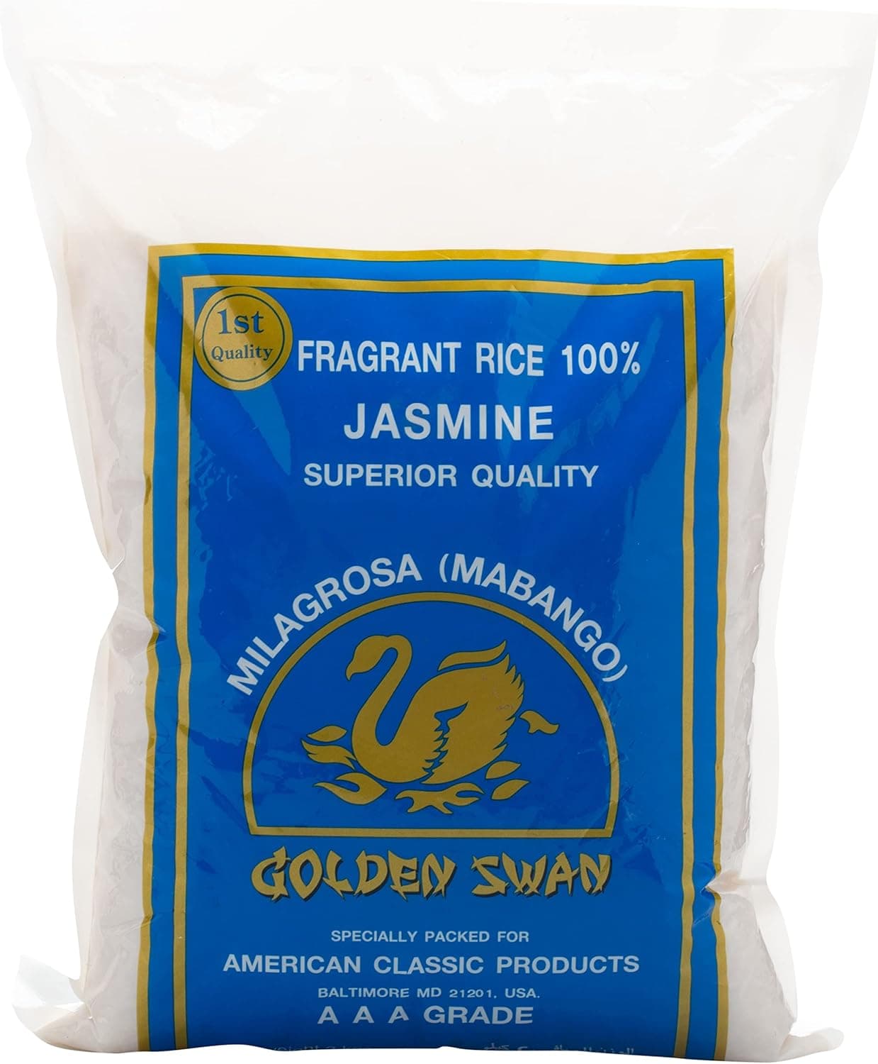 GOLDEN SWAN Fragrant Hom Mali Jasmine Rice - AAA - Milagrosa (Mabango), 2 Kg