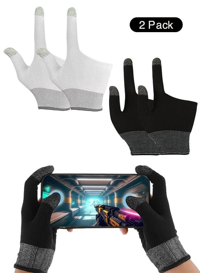 2Pcs Ultra-Thin Breathable Touchscreen Game Gloves,Touch Finger Gaming Glove Comfort Mobile Gaming Phone Gaming Gloves (Black and White)