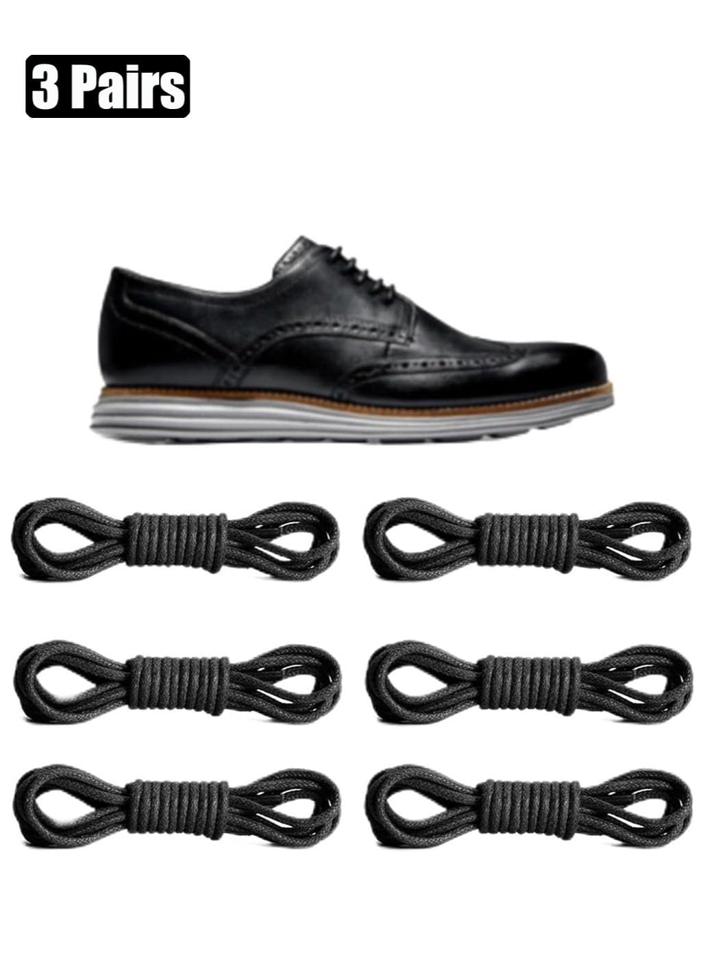 Waxed Round Shoe Laces, 31.5"/80cm Formal Business Oxford Shoelaces for Men or Women's Dress Shoes,Black