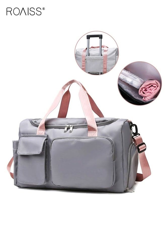 Unisex Large Capacity Gym Sacks, Waterproof Duffel Bag for Women Men, Travel Sports Yoga Equipment Bags Grey, Wet and Dry Separation Shoe Compartment Gym Bag for Outdoor Business Trip Work
