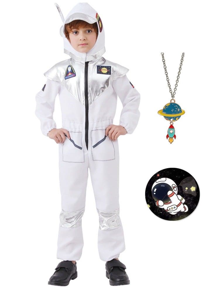 Astronaut Role-Playing Set, Space Suit + Rocket Necklace + Astronaut Badge