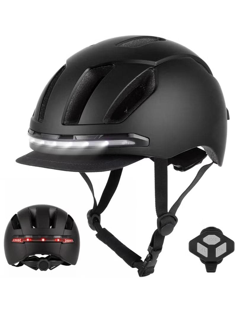 Smart Bicycle Helmet with Front Rear LED Light Detachable Visor and Lining for Adults Men Women Bike Skateboard Cycling Roller Scooter Commute Black