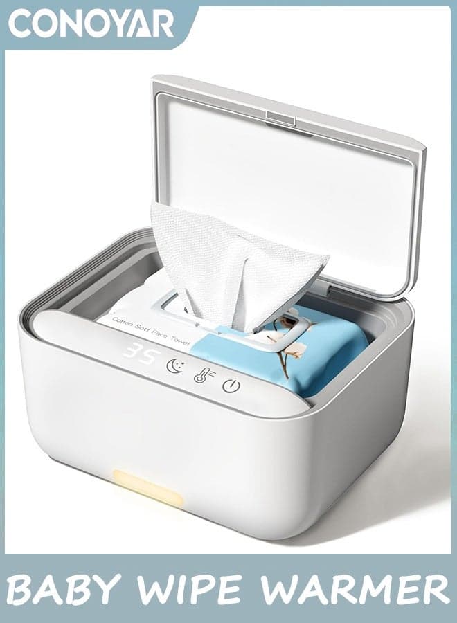 CONOYAR Baby Wipe Warmer With 3 Level Surround Temperature Control, Large Capacity Diaper Water Wipes Warmer with LED light for Most Wipe, Towel, Wet Wipe Dispenser Holder Lock in Freshness, White
