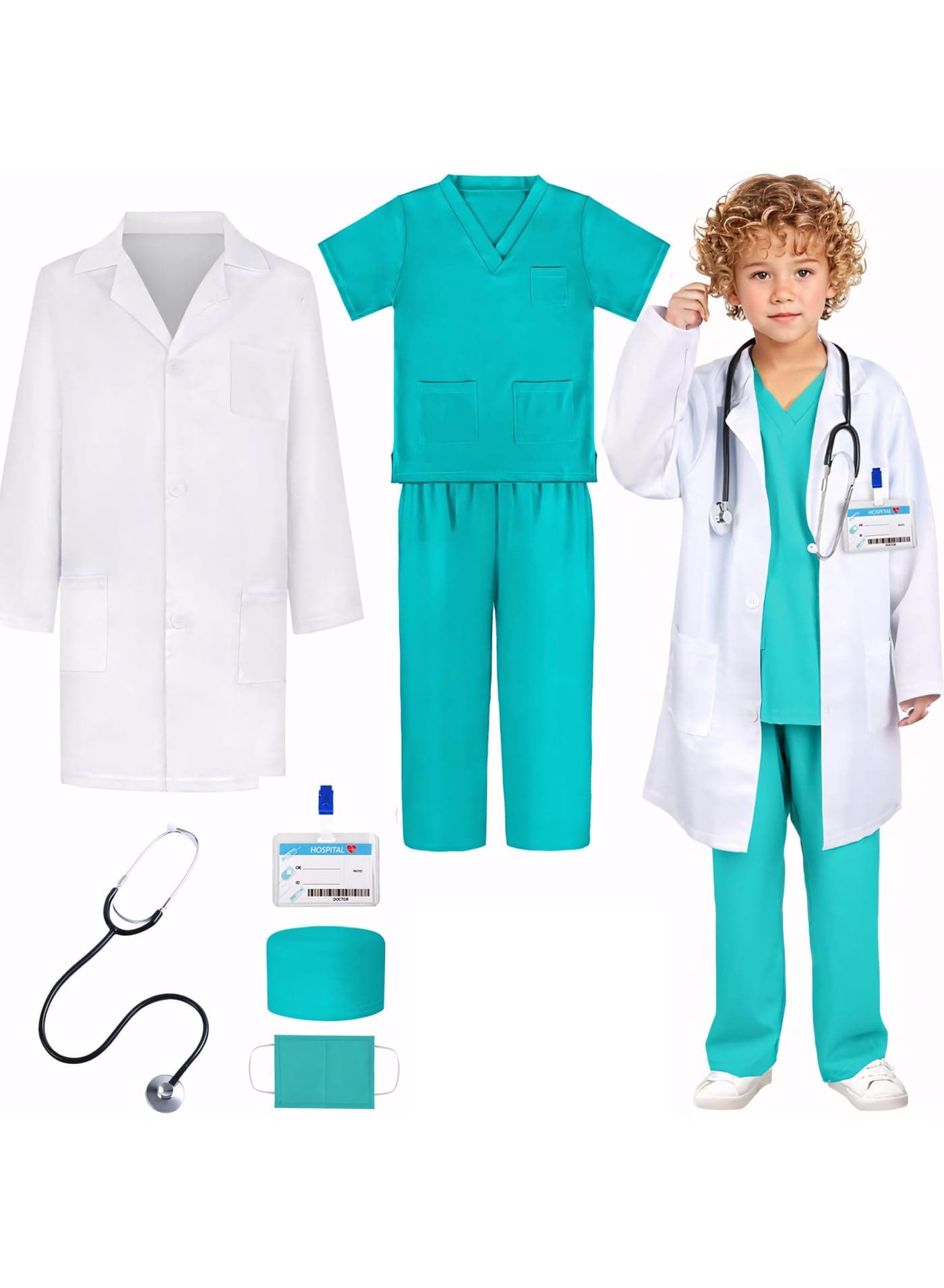 Doctor Playsets, Doctor Costume Kit with Rich Accessories, Doctor-themed Pretend Play Playset, Nurse Uniform Playset with Stethoscope and Other Tools, Suitable for Cosplay, Themed Parties and Family Game