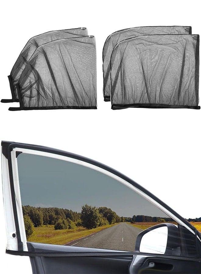 4 Packs Universal Car Window Screens, Removable Mesh Sun Shades for Side Windows, Breathable Mesh Sunshade, Car Window Screens for Camping, Fits Most Cars (Front+Rear Window)