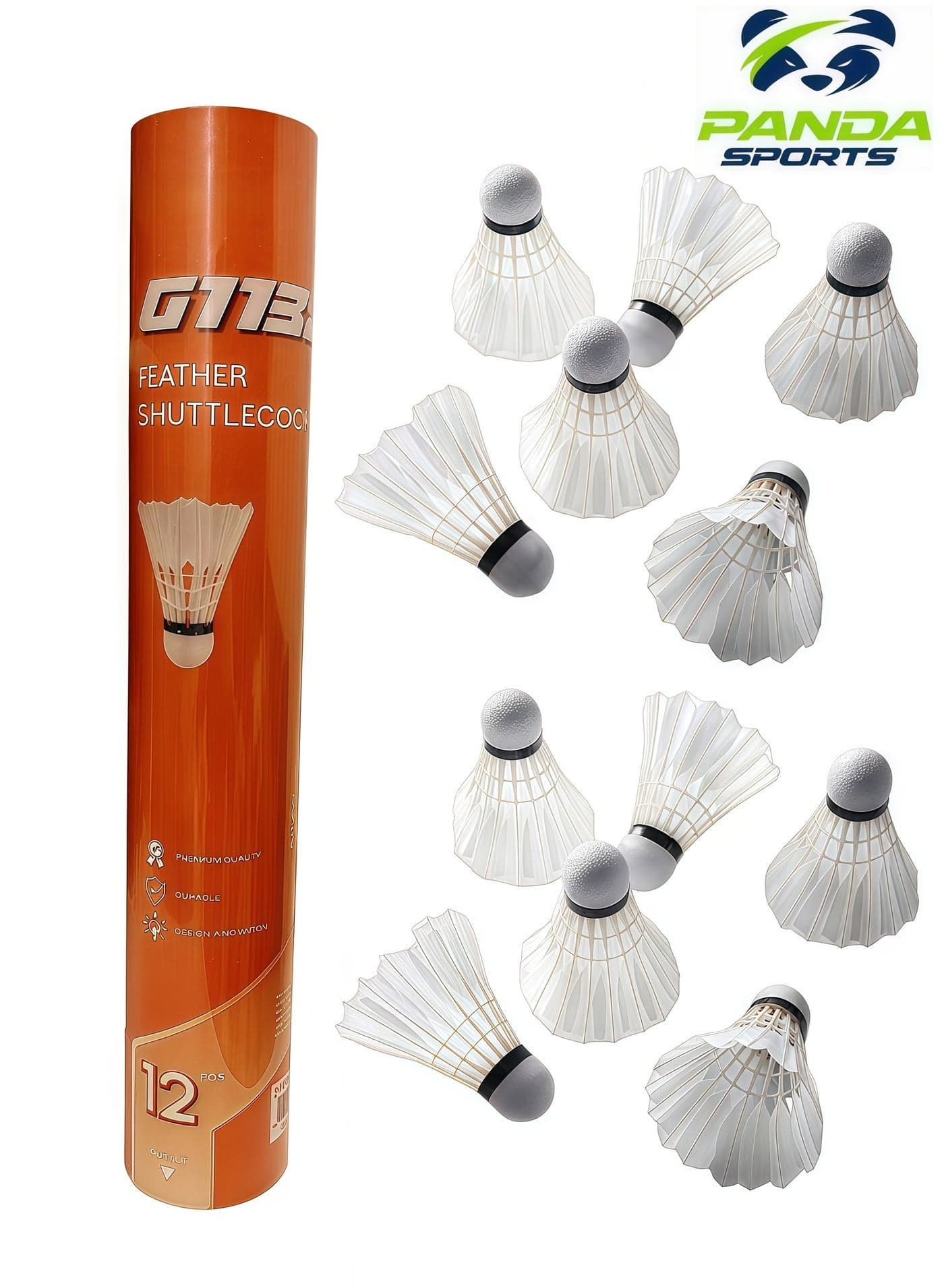 12-Pack Badminton Shuttlecocks, White, Premium Goose Feathers, Cork Ball Head, Durable competition-grade, Stable Flight,Speed 77