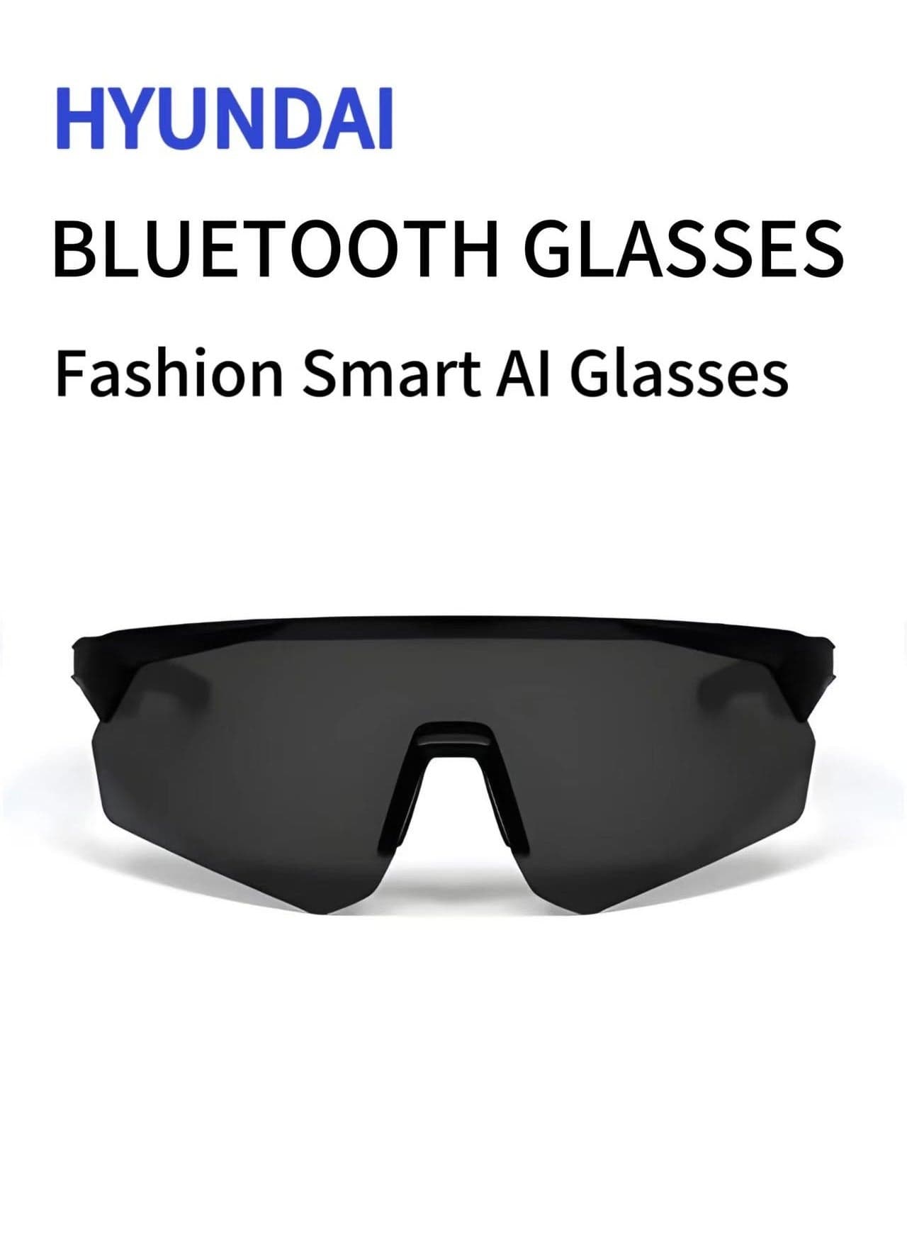 HYUNDAI Smart AI Sports Glasses with Bluetooth Speaker - Outdoor Sports UV Protection Half Frame Sunglasses, UV400 Polarized Cycling Sports Sunglasses, Windproof Goggles for Baseball Golf Fishing, Real-Time Translation in 144 Languages, Music, Phone Calls & AI Chat Bluetooth 5.4 (Black)