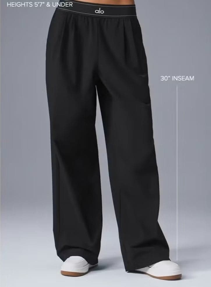 ALO Yoga 30 Inseam Suit Up Trouser, Regular Fit Wide Leg Pants for Women (Designed for Heights 5'7 Under) - Black