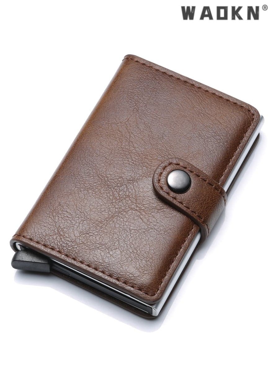 Automatic PU Leather Credit Card Holder,Men’s RFID Blocking Wallet Card Holder Pu Leather Card Wallet Pu Leather Automatic Minimalist Slim Metal Card Organizer Brown