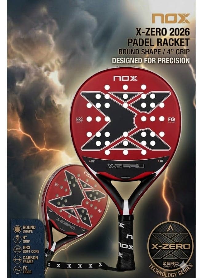 X-Zero 2026 Padel Racket – 4” Grip, Round Shape, Soft Touch Control for Beginners & Casual Players- Red