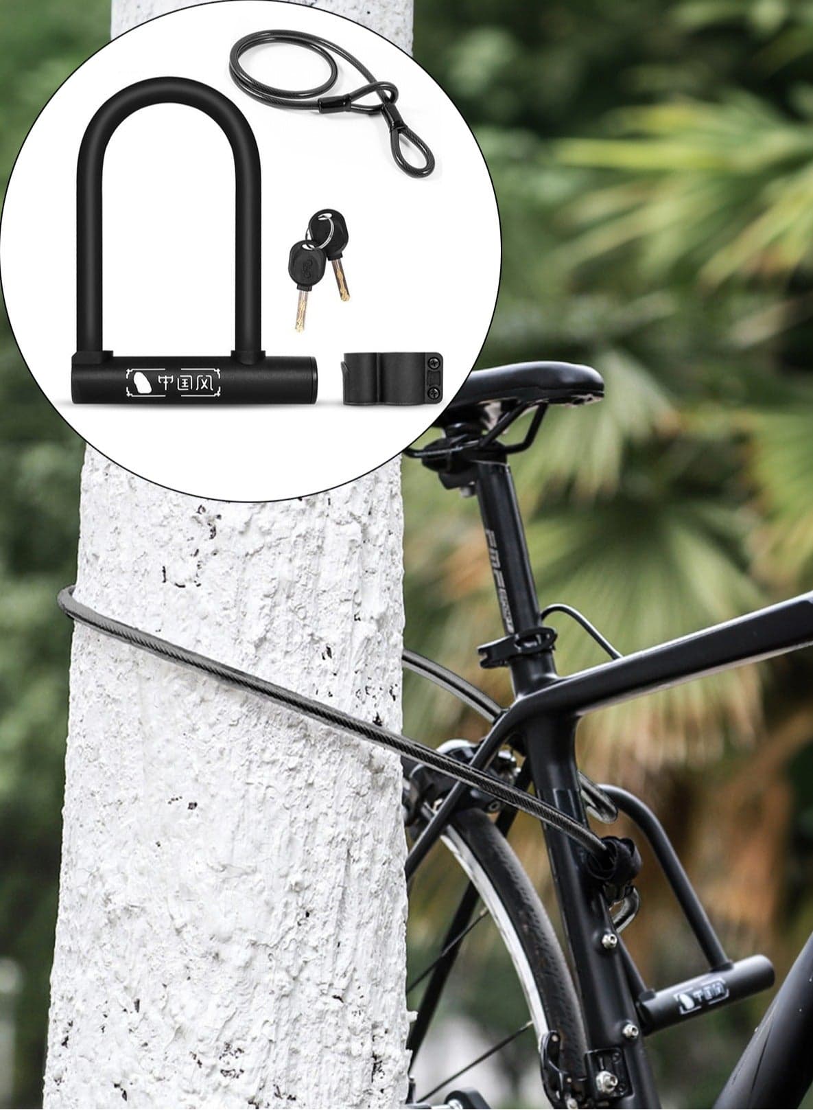U Lock (Lock+Cable Black Set) Zinc alloy lock core Anti-theft lock with two keys and U Lock Bracket,D Slot Helmet Lock for Motorcycle Bicycle Small Mountain Bike