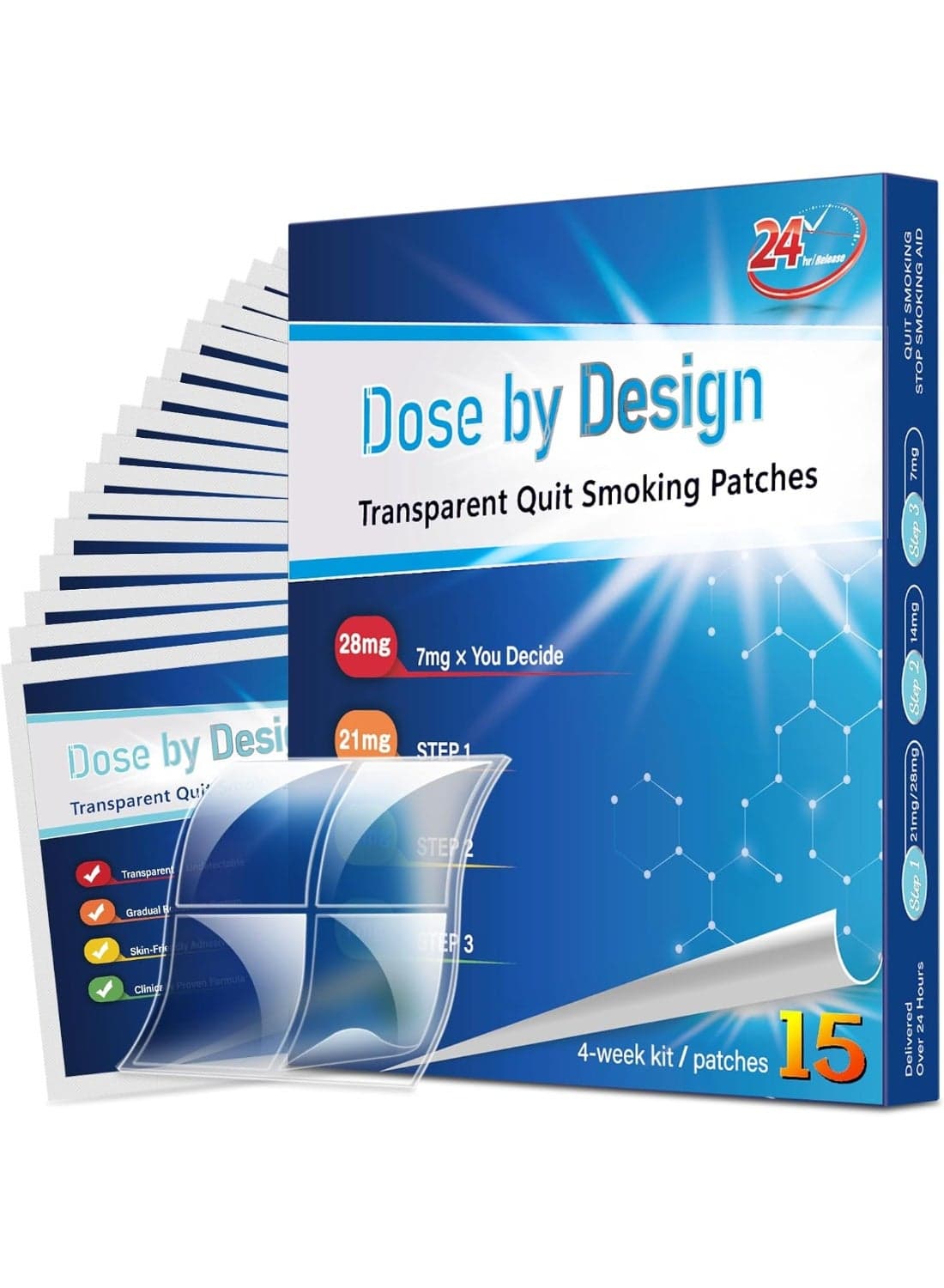 Nicotine Patches - Transdermal System Transparent Patch - Smoking or Vaping Quitting Aid - Step 1-21mg (Step 1-28mg-15 Phtches)