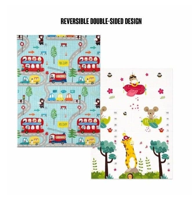 Foldable Double-Sided Baby Play Mat – Waterproof XPE Foam Crawling Mat with City & Animal Designs
