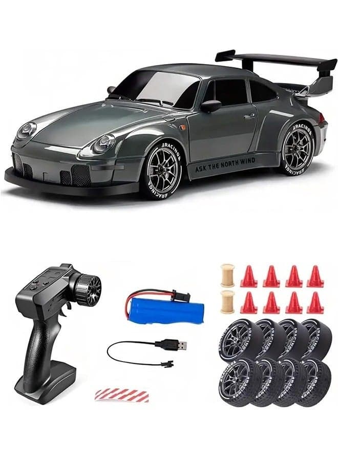 Drift RC Car 1:24 Scale – 4WD High-Speed Remote Control Racing Car with Flashing Lights, Dual Tires, USB Charging,Racing Car Toys for Boys Girls Kids Adults