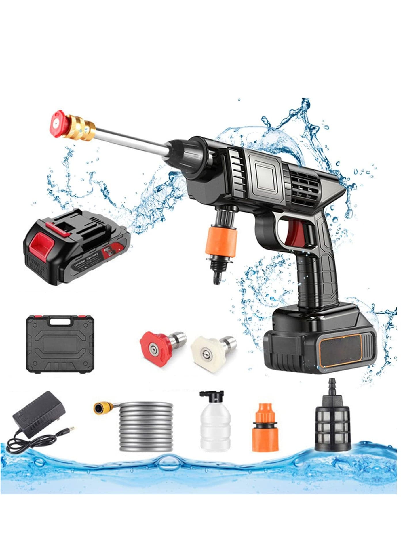 48V Cordless Portable Washer Electric High Pressure Cleaner Machine with Rechargeable Battery,Foam Bottle,Nozzles Hose for Washing Cars, Watering Flowers, Cleaning Floors