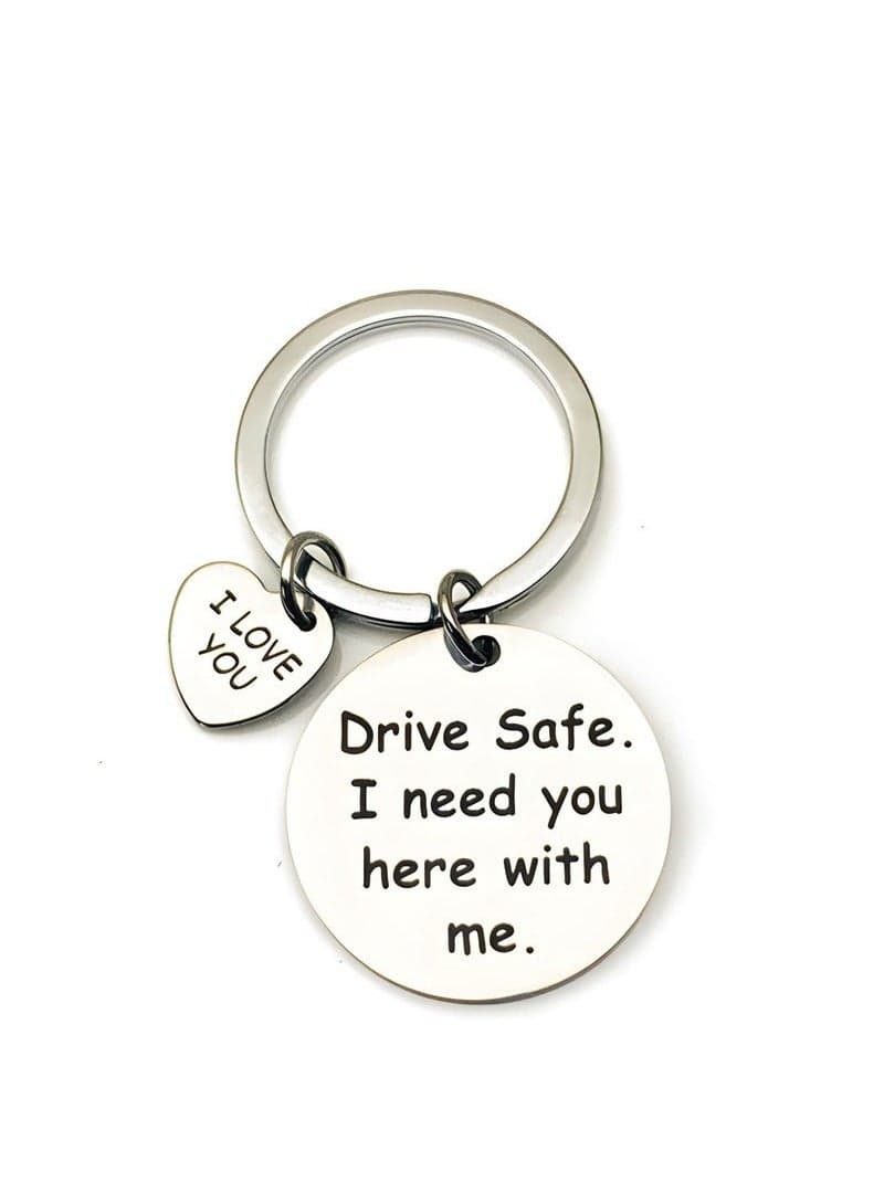 Car Keychain Birthday Gifts for Boyfriend Husband Love Keychain Valentines Gifts for Wife Girlfriend Anniversary Present,''drive safe i need you here with me'' Key Chain