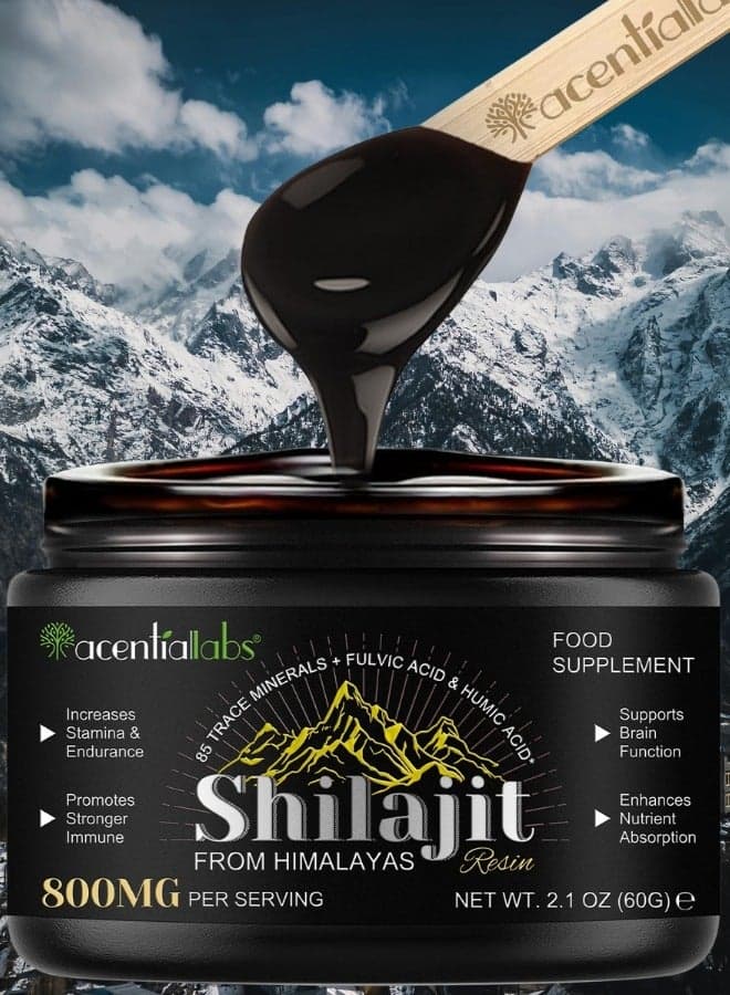 Shilajit Pure Himalayan Shilajit Resin 60G Pure Shilajit with 85+ Trace Minerals & Fulvic Acid for Energy and Immune of Men and Women, 800Mg Per Serving