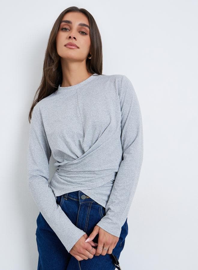 Women Grey Long Sleeve Wrap Top