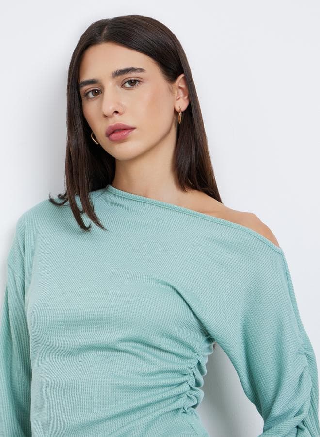 Styli Mint Green Ruched Long Sleeve Top