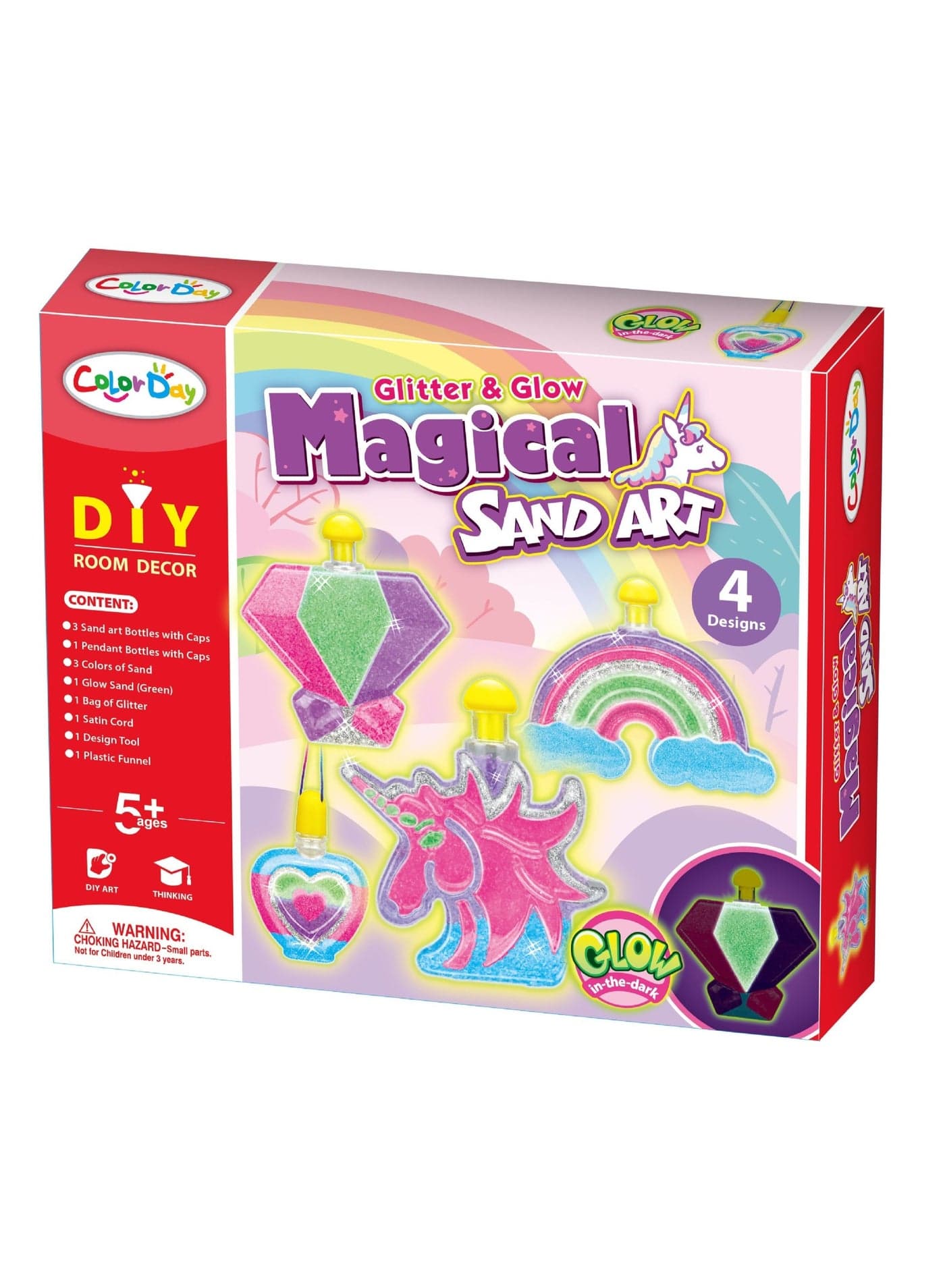 Glitter & Glow Magical Sand Art Kit for Kids – Rainbow Diamond DIY Sand Bottle Craft Set with 4 Bottles, Glow Sand, Glitter & Tools | Creative Arts & Crafts Activity Toy for Girls & Boys Ages 5+