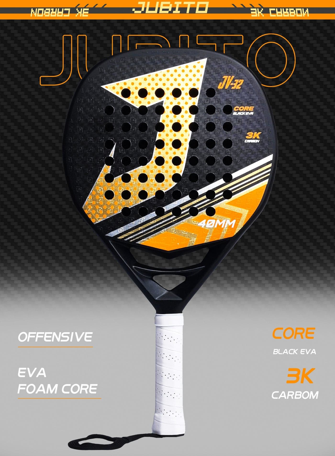 Padel racket | Offensive padel tennis racket | 3K carbon fiber | EVA memory flex foam core| Comfortable shock-absorbing handle