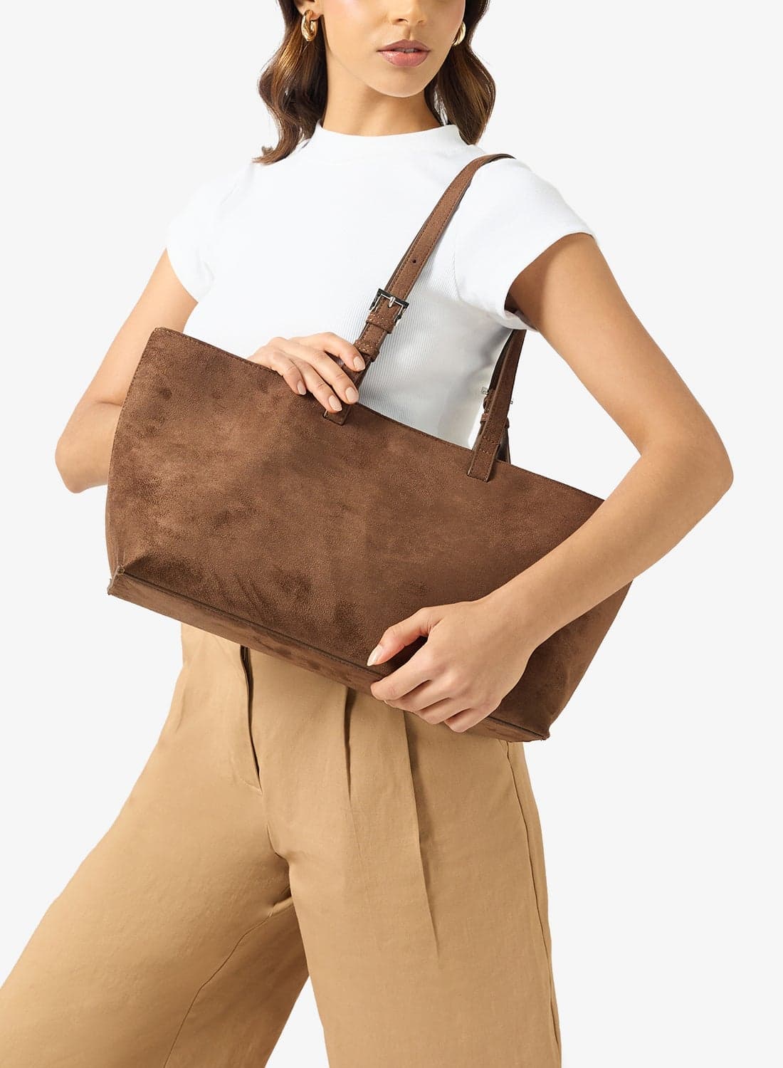 Suede East-To-West Tote Bag With Buckle
