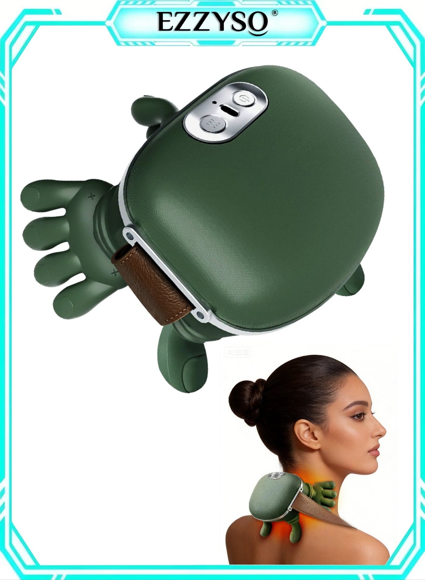 Massager Neck and Shoulder Massager 4D Deep Kneading With 8 Treatment Probes Dual Heat Cordless Rechargeable Soft Silicone Heads For Back Arms Legs Calves Suitable For Relieving Pain And Promoting Blood Circulation Olive Green