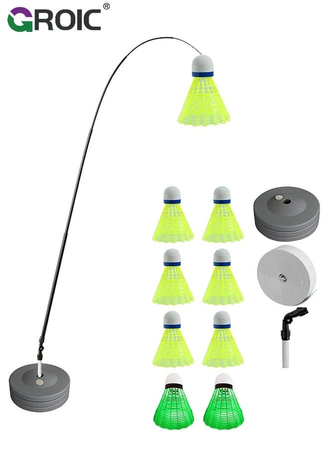 Badminton Rebound Trainer for Solo Practice, Badminton Trainer Rebound Ball with 6 Balls & 2 Glow Balls, Perfect for Practicing Badminton, Rebound Ball for Self-Practice, Portable Training Tool