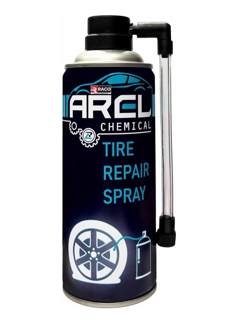 RACO Arel Tire Repair Spray Quick Fix for Punctures, Emergency Tire Repair Solution Instant Sealant & Inflator for Cars, Lite Commercial Vehicles, Bikes, Motorcycles, and Bicycles – Easy-to-Use, 450ml