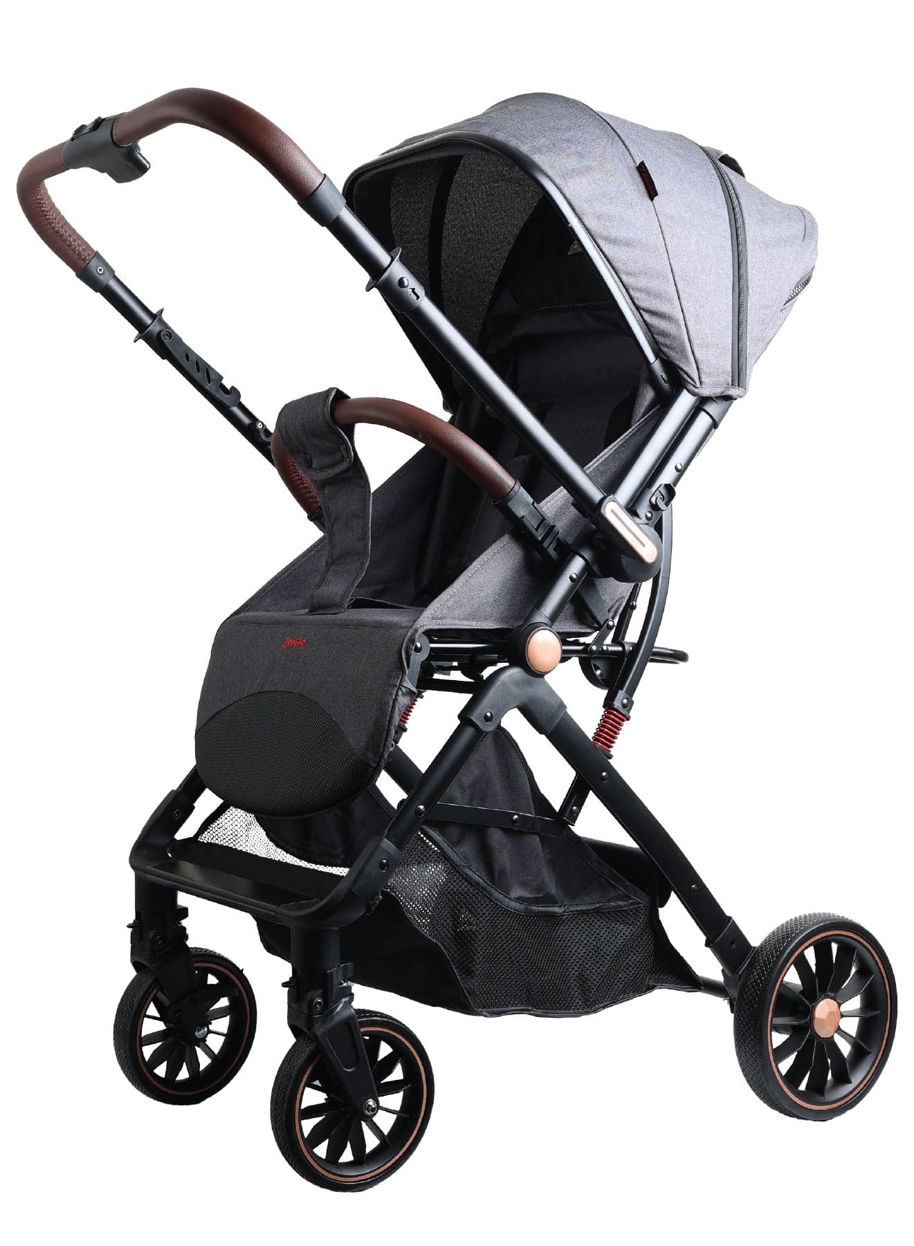 Zenito Reversible handle Baby Stroller - Stylish, Lightweight 5.8kg, Foldable Travel Stroller for Infants & Toddlers, All-Terrain Wheels, Safety Harness, Aluminum Frame, 0-36 Months | Grey