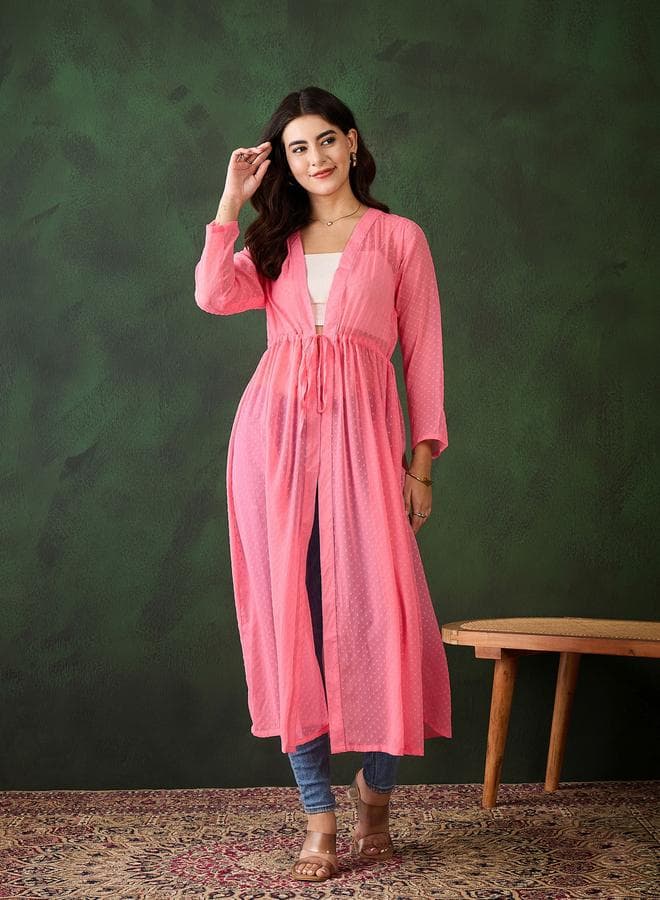 Stylestone Pink Solid Chiffon Ruched Waist Shrug