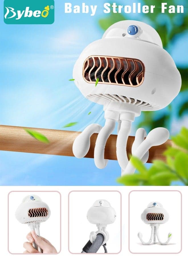 Baby Stroller Fan, Portable Stroller Fan, Bladeless 3-Speed Options USB Rechargeable, Noiseless 130° Rotatable Mini Fan Suitable for Stroller, Desk, Camping, Handheld, Suspended