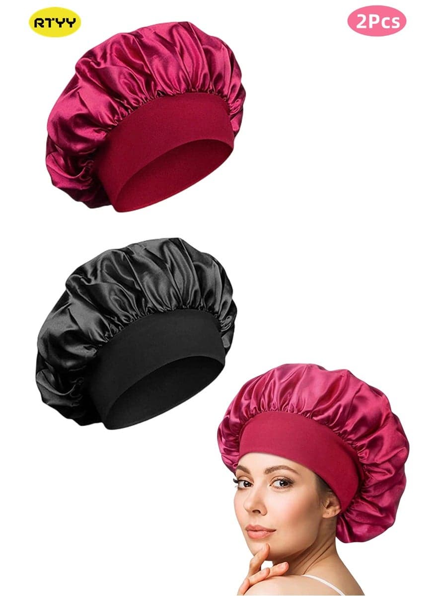 2Pcs Oversize Silk Satin Hair Bonnet for Sleeping, Sleep Bonnet with Elastic Soft Band,Sleep Bonnet Sleep Cap for Hair Curly Hair Sleeping Natural Hair