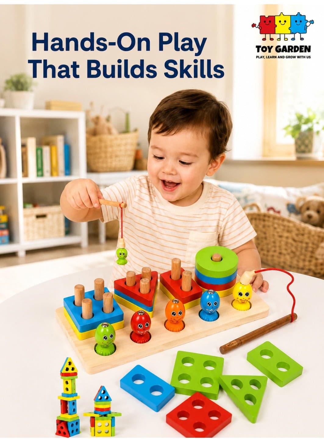 2-in-1 Magnetic Fishing Game with Shape Sorter Educational Wooden Toy for Toddlers Creative Learning Playset for Boys and Girls High Quality Fine Motor Skills Development Birthday Gift for Kids
