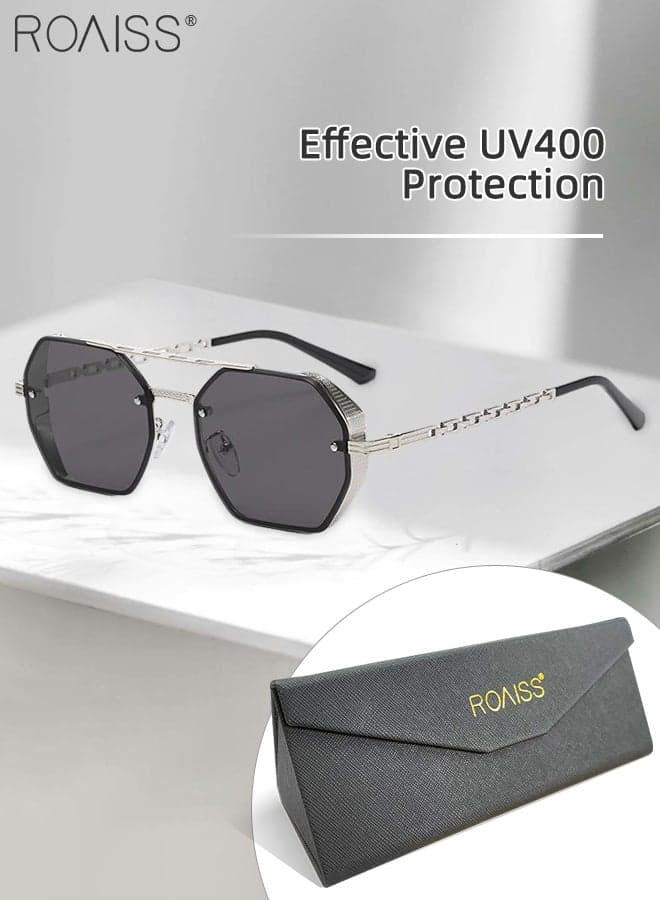 Octagonal Sunglasses for Men Women, UV400 Protection Trendy Anti-Glare Classic Sun Shades with Glasses Case for Shopping Party Travel 58mm, with Grey Lens